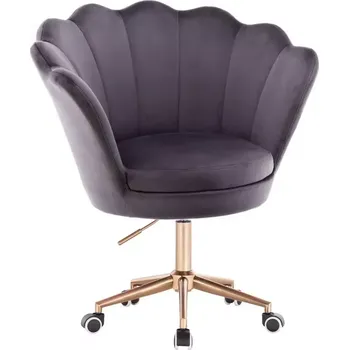 LuxuryForm DESIGN Kosmetické křeslo FREY VELUR na zlaté podstavě s kolečky - tmavě šedé