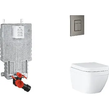 WC sada Grohe Uniset - Set předstěnové instalace, klozetu, sedátka SoftClose a tlačítka Skate Cosmopolitan, Triple Vortex, kartáčovaný Hard Graphite SANI15BB5105