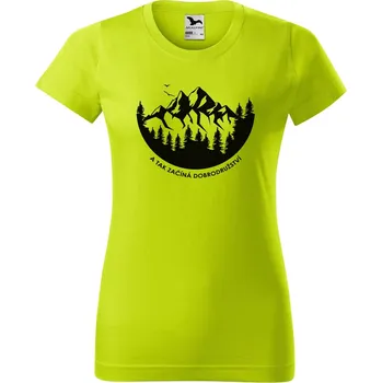 Dámské oblečení DOBRÝ TRIKO Dámské tričko s potiskem A tak začíná dobrodružství Barva: Limetková, Velikost: L