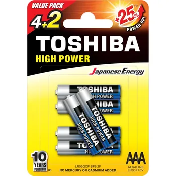 Článková baterie Baterie Alkaliczne TOSHIBA HIGH POWER LR03 AAA 1,5V balení 6szt