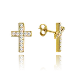 MINET Luxusní zlaté náušnice křížky s bílými zirkony Au 585/1000 1,10g JMG0028WGE02