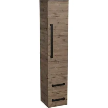 Koupelnový nábytek Koupelnová skříňka vysoká s černou úchytkou SAT Cube Way 35x163x33 cm dub Wellington mat CUBE3CV35DW
