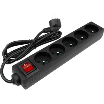 Elektrická zásuvka Ecolight prodlužovací kabel Sieciowy Wtyk - 5x Zásuvka z Uziemieniem i Wyłącznikiem Listwa Zasilająca 1,5m 3x1mm 13A Černý