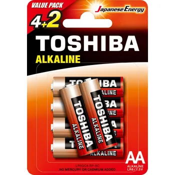 Článková baterie TOSHIBA RED ALKALINE LR6 AA 1,5V Alkalické baterie PACK 6ks