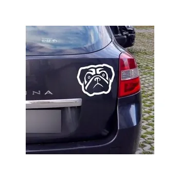 Samolepicí dekorace na vozidlo Samolepka na auto Pes Mops Psiakrew na tmavé karoserie 15 cm