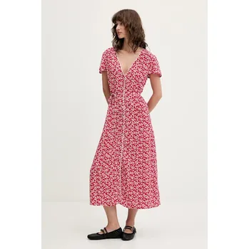 Dámské šaty Šaty Tommy Jeans červená barva, midi, DW0DW20884 33X, vel. S