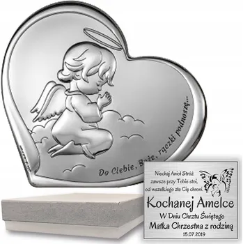 Obraz STŘÍBRNÝ OBRÁZEK DÁREK KE KŘTINÁM SVATÝ ANDĚLÍČEK Anděl strážný S GRAVÍROVÁNÍM