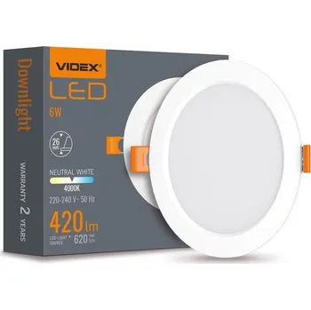 LED panel Panel LED Podhledové bodové svítidlo vestavné Zápustná 6W 620lm 4000K Neutrální Videx