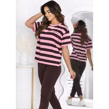 Dámská halenka OFF PINK halenka Alberta - fango, M (Dámská pruhovaná halenka)