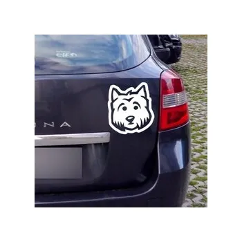 Samolepicí dekorace na vozidlo Samolepka na auto Pes West Highland White Terrier (Westie) Psiakrew na tmavou karoserii 15 cm