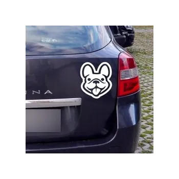 Samolepicí dekorace na vozidlo Samolepka na auto Pes Buldoček Psiakrew na tmavou karoserii 15 cm