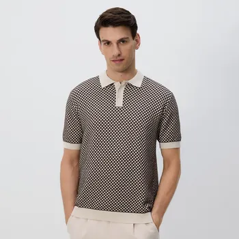 Pánský svetr Reserved - Polo svetr ze strukturovaného úpletu - tmavě hnědá - 4751C-89P - 4751C-89P-XL