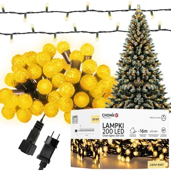 Vánoční dekorace CHOMIK Vánoční osvětlení, osvětlení vánočního stromu CHERRY BALL 200LED Warm White 3+16m