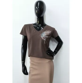 Dámská halenka OFF PINK halenka Girona - chocolate, 38 (Dámské tričko s krátkým rukávem a potiskem)