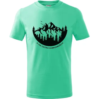 Chlapecké tričko DOBRÝ TRIKO Dětské tričko A tak začíná dobrodružství Velikost: 158/12 let, Barva: Mátová