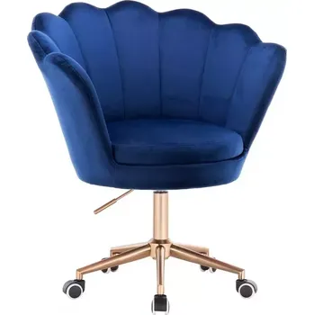 LuxuryForm DESIGN Kosmetické křeslo FREY VELUR na zlaté podstavě s kolečky - modré