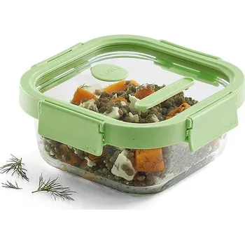 Dóza na potraviny Lékué Skleněná hermetická dóza na potraviny Square Glass, čtverec, 520 ml, zelená