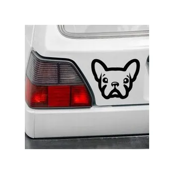 Samolepicí dekorace na vozidlo Samolepka na auto Pes Francouzský Buldoček Psiakrew na světlou karoserii 15 cm