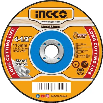 Řezný kotouč Ingco MCD121155 Kotouč řezný na kov, 115 x 1,2 x 22,2 mm, sada 10ks