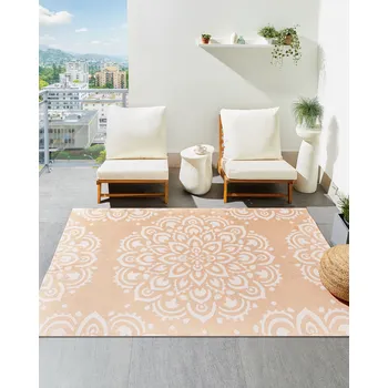 Bytový textil Koberec béžový syntetický materiál 160 x 230 cm s orientálním vzorem moderní styl interiér exteriér balkon terasa zahrada Beliani