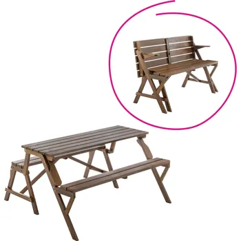 Zahradní sestava Zahradní stůl/lavička, 2v1, hnědá, ZAGIR