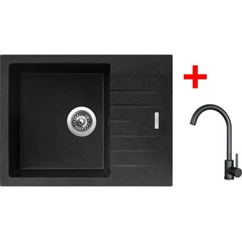 Kuchyňský dřez Set Sinks PERFECTO 650 + baterie ARCO černá matná Barva: Černá granitová, Označení: Granblack