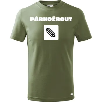 Dětská móda Dětské tričko s potiskem - Párkožrout Velikost: 158/12 let, Barva trička: Khaki