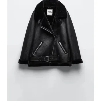 Moto bunda Zimní kožená bunda s kožešinou pro muže a ženy Barva: Černá, Velikost: M