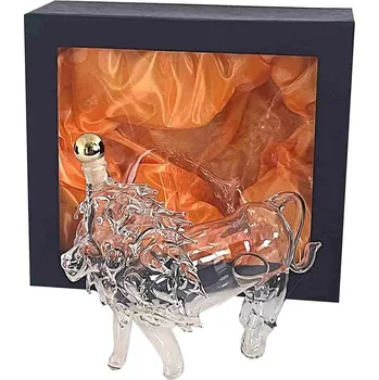 Skleněná ručně foukaná láhev lev, 350 ml