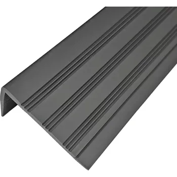 Podlahová lišta Šedá plastová (PVC) protiskluzová schodová hrana F280 - délka 200 cm, šířka 8,2 cm, výška 4,5 cm