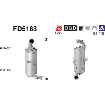 Filtr pevných částic Filtr sazových částic, výfukový systém AS FD5188