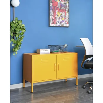 Komoda Dvoudveřová komoda žlutá ocelová domácí kancelář police krytky noh industriální design Beliani