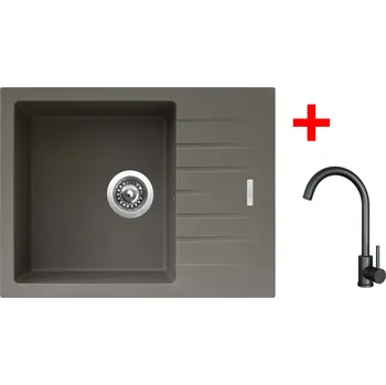 Kuchyňský dřez Set Sinks PERFECTO 650 + baterie ARCO černá matná Barva: Šedobéžová, Označení: Truffle