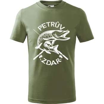 Dětská móda Dětské tričko s potiskem Petrův zdar Velikost: 158/12 let, Barva trička: Khaki