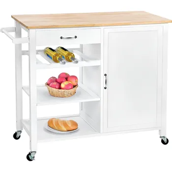 Jídelní stůl Servírovací vozík, bílá/přírodní, ROBINS