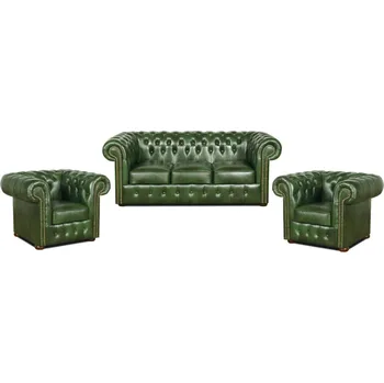 Sedací souprava FALCO Sedací souprava Chesterfield Classic 3+1+1 kůže zelená