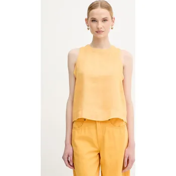 Dámská halenka Lněná halenka United Colors of Benetton dámská, žlutá barva, hladká, 5BMLDQ0BU 17X, vel. M