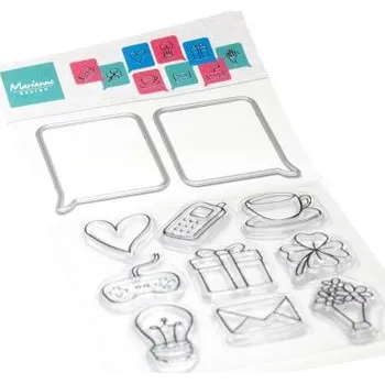 Dětské razítko Marianne Design Bubliny a symboly - vyřezávací kovové šablony 2 ks a silikonová gelová razítka 9 ks