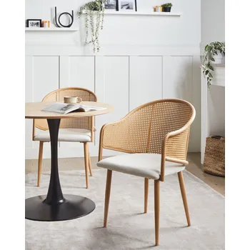 Jídelní židle Sada 2 jídelních židlí světle hnědý železný rám polyesterové čalounění sedadlo kulaté opěradlo s vídeňským výpletem retro styl jídelna Beliani