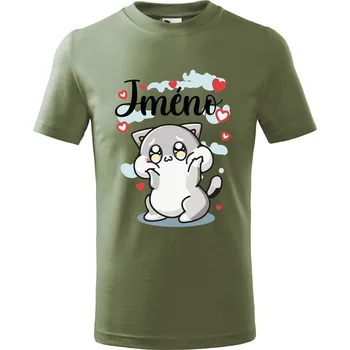 Dětská móda Dětské tričko Roztomilá kočička se jménem Velikost: 158/12 let, Barva trička: Khaki