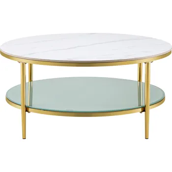 Konferenční stolek Konferenční stolek, světlý mramor/mléčná/gold chrom-zlatý, ENION 2 NEW