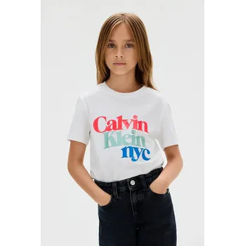 Dětská móda Dětské bavlněné tričko Calvin Klein Jeans IG0IG02991.128.170.9BYA bílá 00X, vel. 164
