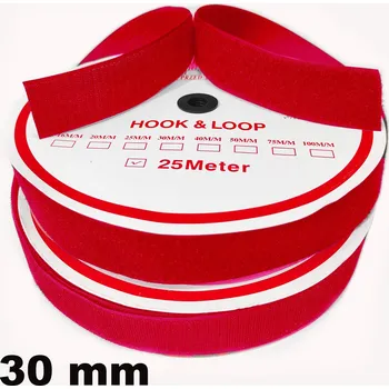 Zip Pásek na suchý zip Háček a Smyčka set, barva Červená 30 mm balení 25 m