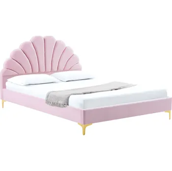 Postel Růžová postel ISADORA 140x200 cm s prošívaným čelem a zlatými nožičkami