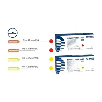 Injekční stříkačka Miraject Luer jehly 0,4x23mm 27G 30/23, 100ks žluté