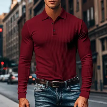 Pánská košile Pánská pletená polokošile s dlouhým rukávem Barva: Vínová, Velikost: 2XL