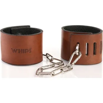 Pánské erotické prádlo Whips Primal Bond Cuffs With Padlock Large Brown, kožená pouta se 2 zámky pro obvod 22–27 cm