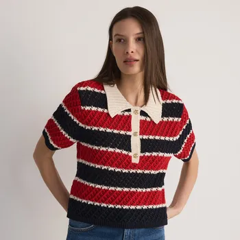 Dámské oblečení Reserved - Ažurový svetr s límcem - červená - 157FH-33X - 157FH-33X-M