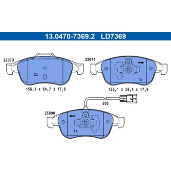 Brzdová destička Sada brzdových destiček, kotoučová brzda ATE 13.0470-7369.2
