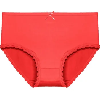 Kalhotky FINE WOMAN Dámské kalhotky vyšší 9075 s krajkou Barva: červená, Velikost: S/M